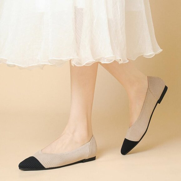 Hapuss Flat Shoes Women Cream Mesh Pointed Toe Knit Ballet Comfortable Shoes - Picture 5 of 7